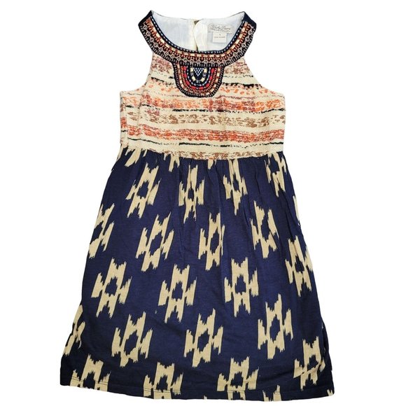 Lucky Brand Beaded embroidered Neckline Ikat Southwestern Dress Rodeo size 5